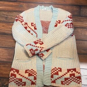Hem & Thread Women's Patterned Cardigan Sweater - Cream and Red